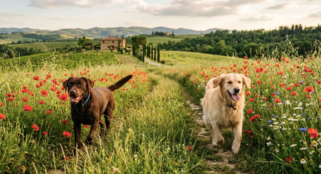 immagine esemplificativa di due cani in una campagna toscana